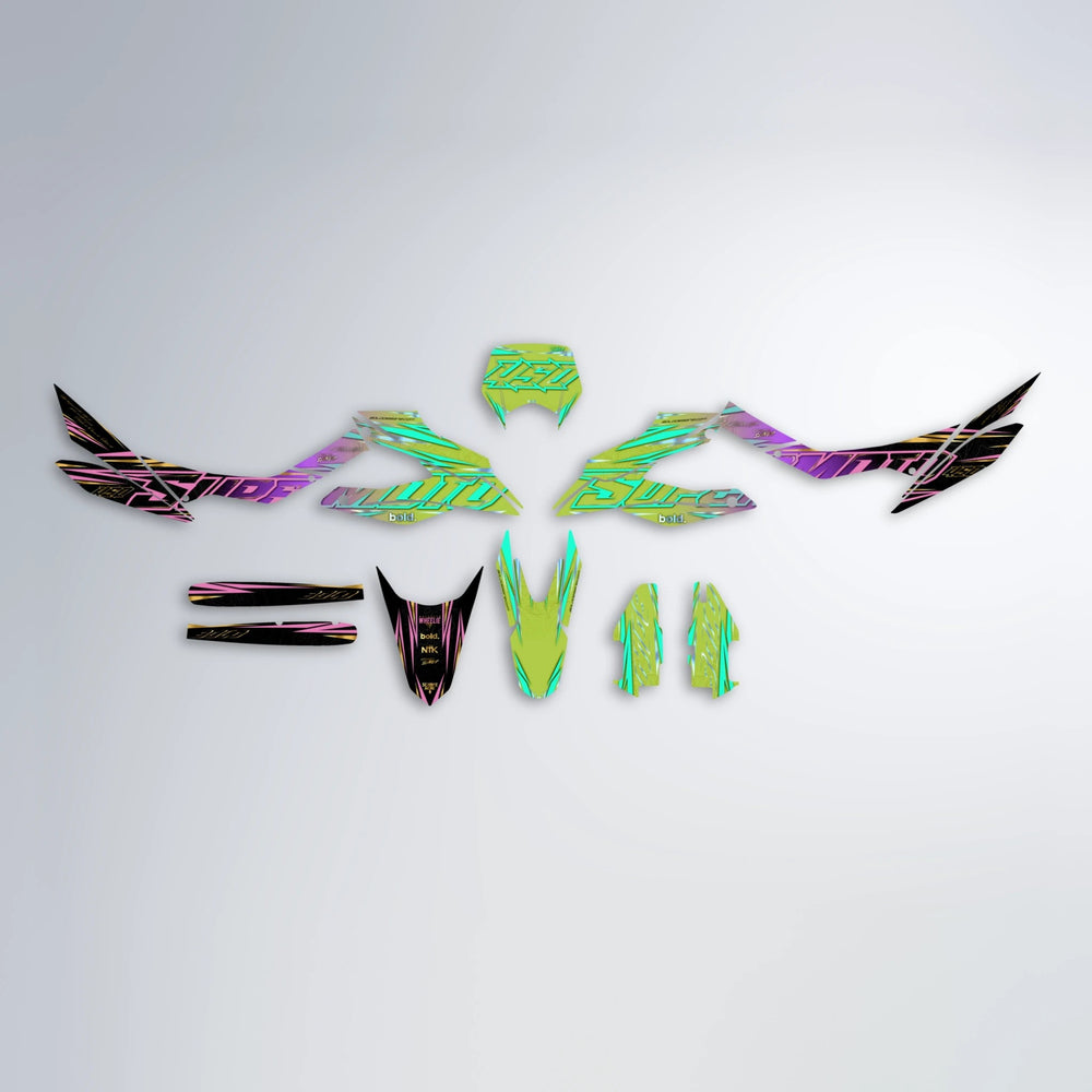 VELOCITY Aprilia SX 125 graphics kit parts layout in Purple & Yellow