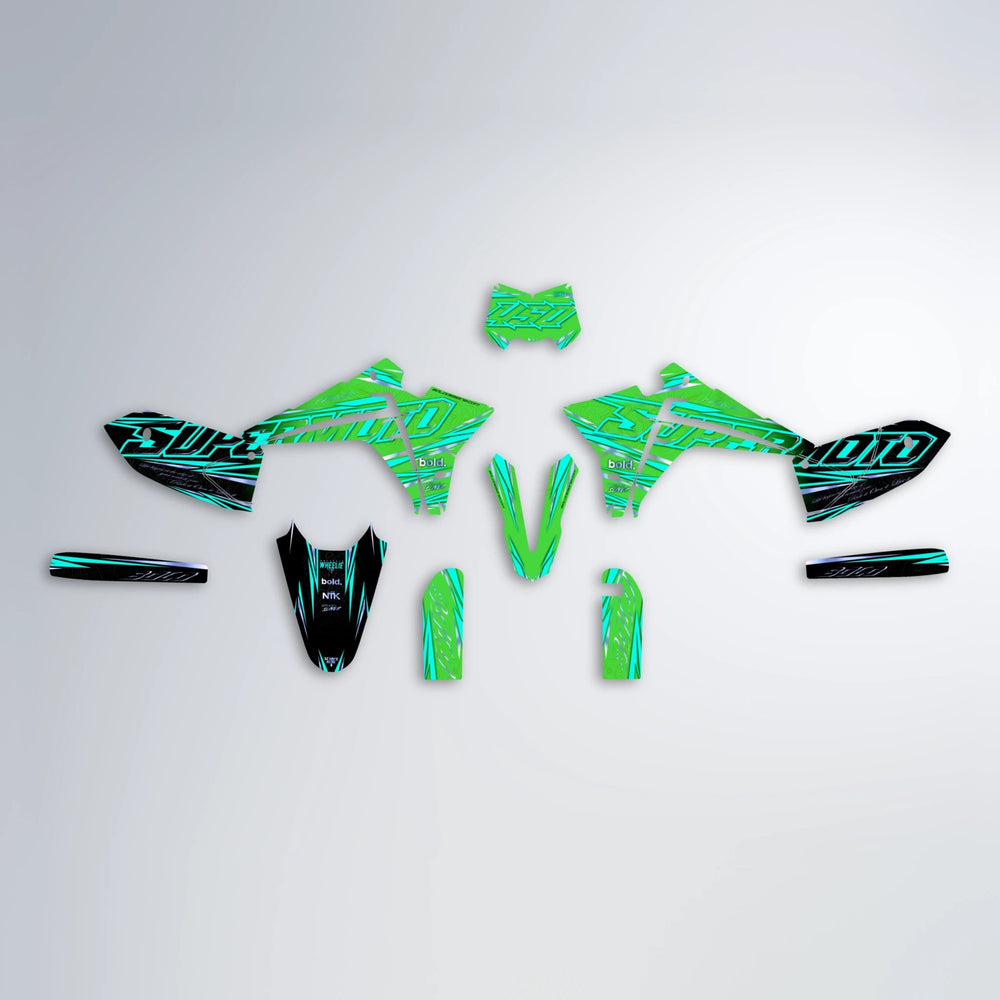 VELOCITY Fantic graphics kit parts layout in Green