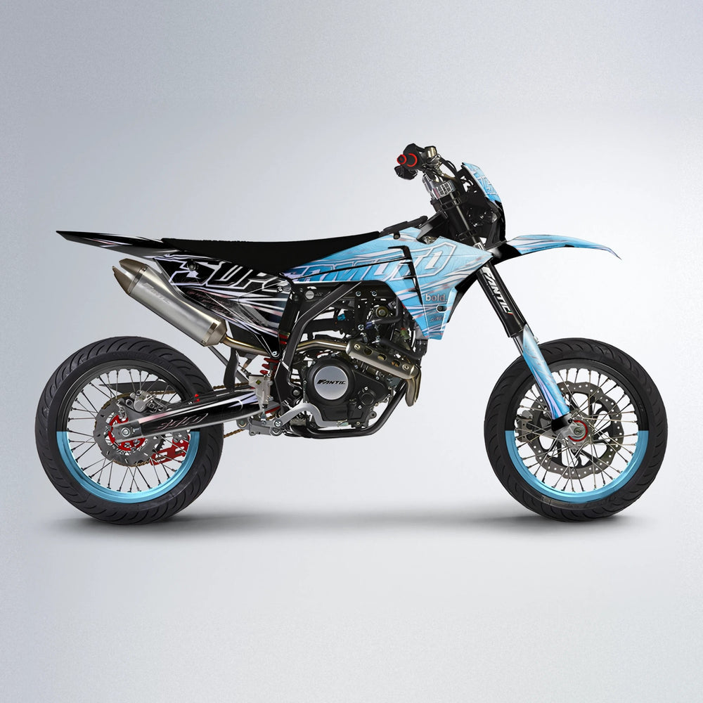 VELOCITY Fantic supermoto graphics kit in Light Blue & White