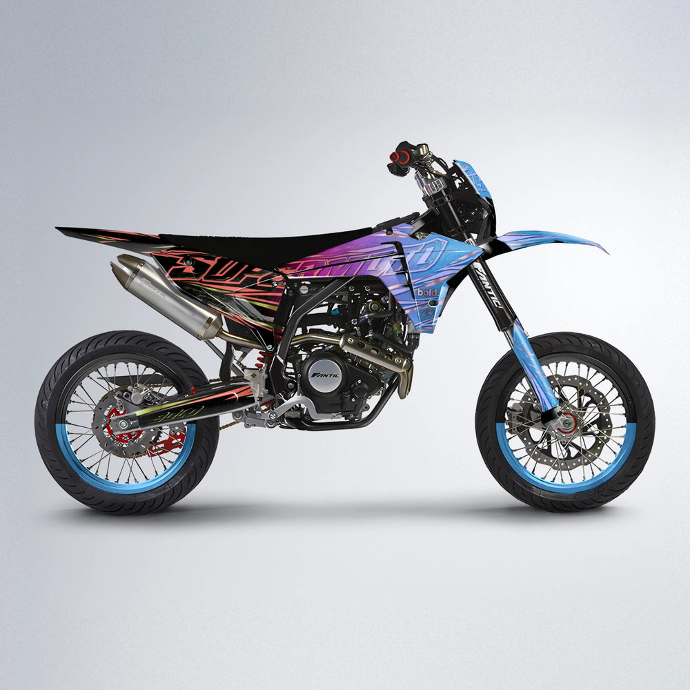 VELOCITY Fantic supermoto graphics kit in Pink & Light Blue