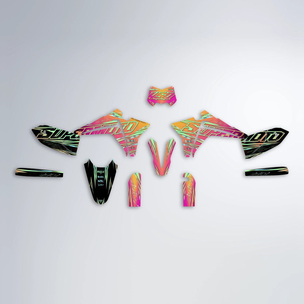 VELOCITY Fantic graphics kit parts layout in Pink & Yellow