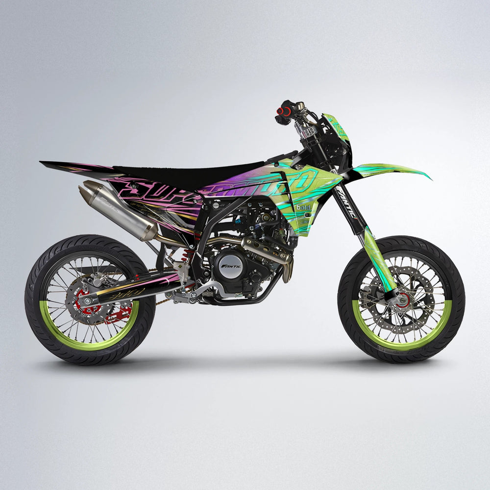 VELOCITY Fantic supermoto graphics kit in Purple & Yellow