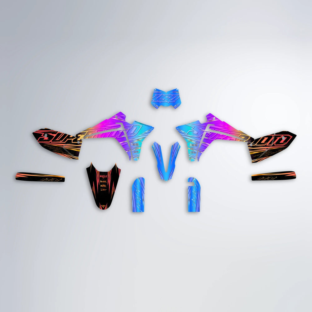 VELOCITY Fantic graphics kit parts layout in Sunset Fade