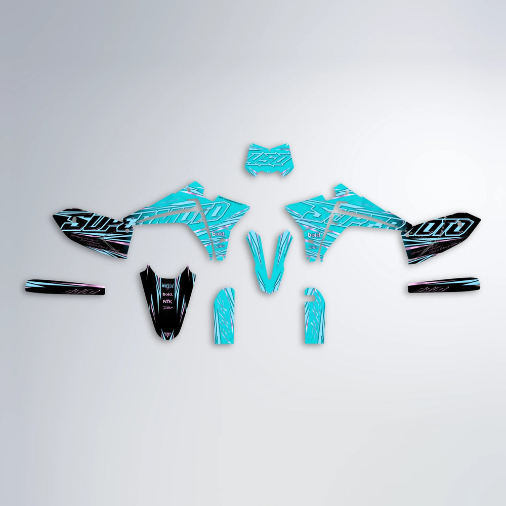 VELOCITY Fantic graphics kit parts layout in Teal
