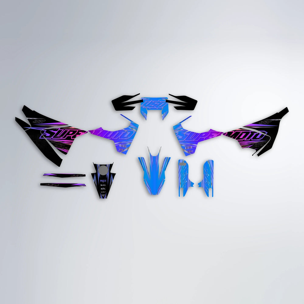 VELOCITY Husqvarna 701 graphics kit parts layout in Blue Purple Fade