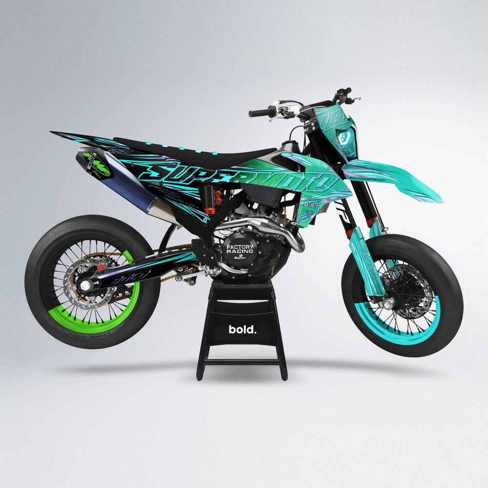 VELOCITY supermoto graphics kit in Cyan & Green
