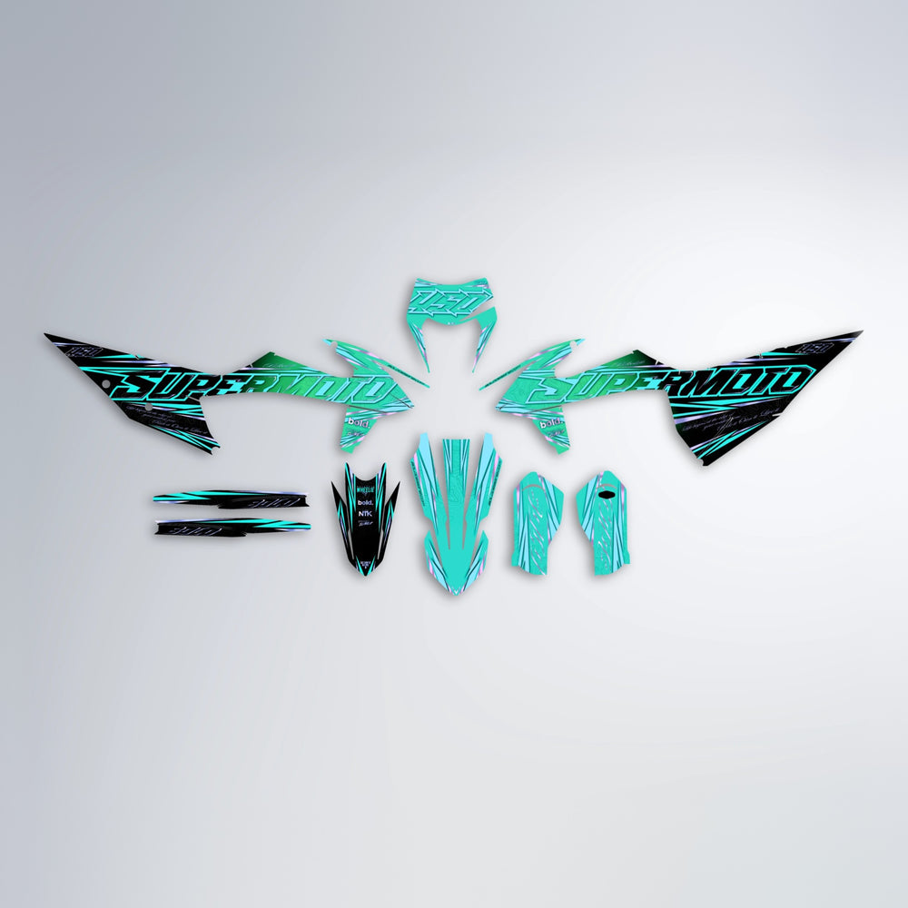 VELOCITY graphics kit parts layout in Cyan & Green