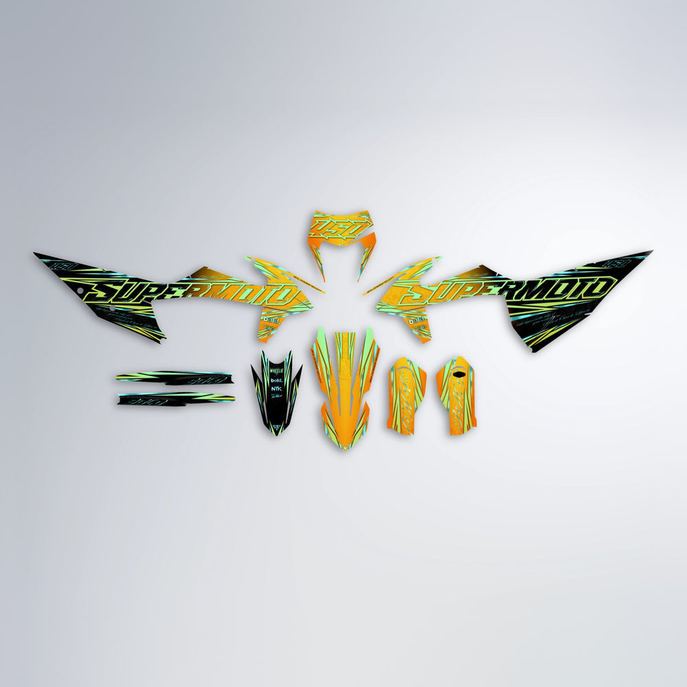 VELOCITY graphics kit parts layout in Orange & Yellow