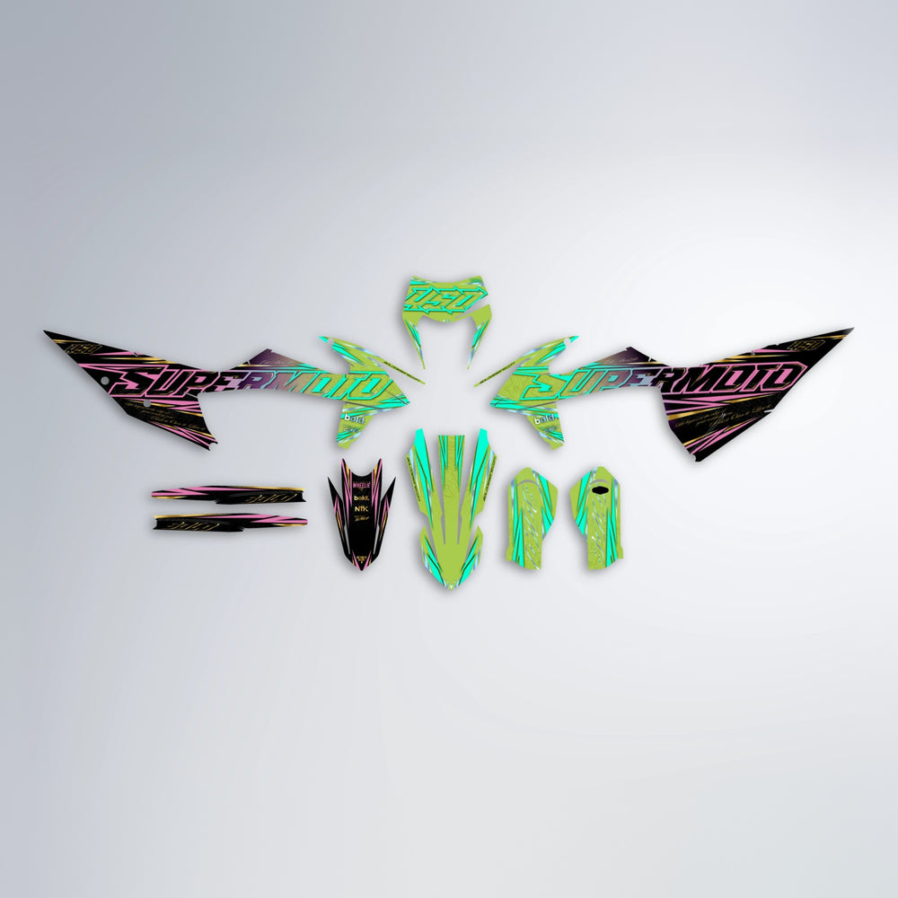 VELOCITY graphics kit parts layout in Purple & Fluo Yellow