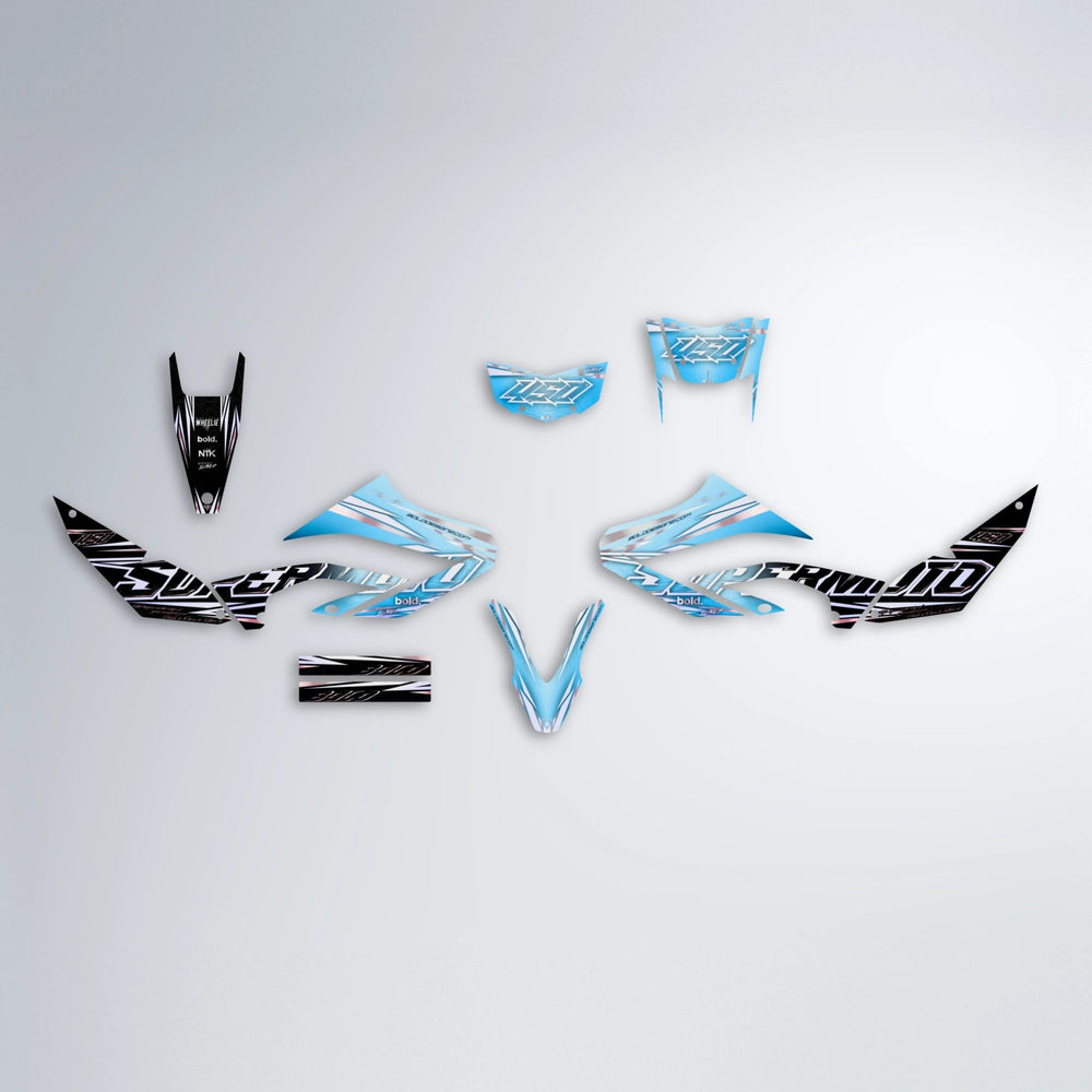 VELOCITY Yamaha WR 125X graphics kit parts layout in Light Blue & White