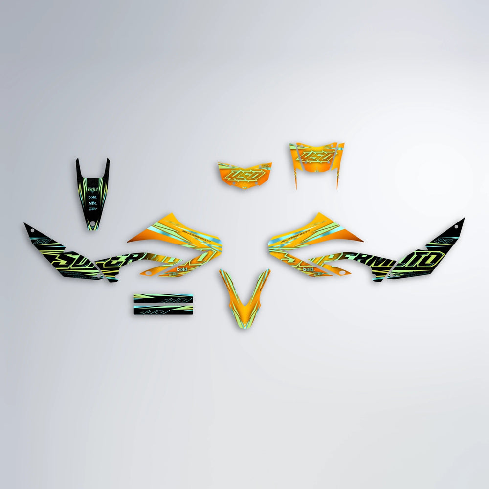 VELOCITY Yamaha WR 125X graphics kit parts layout in Orange & Yellow