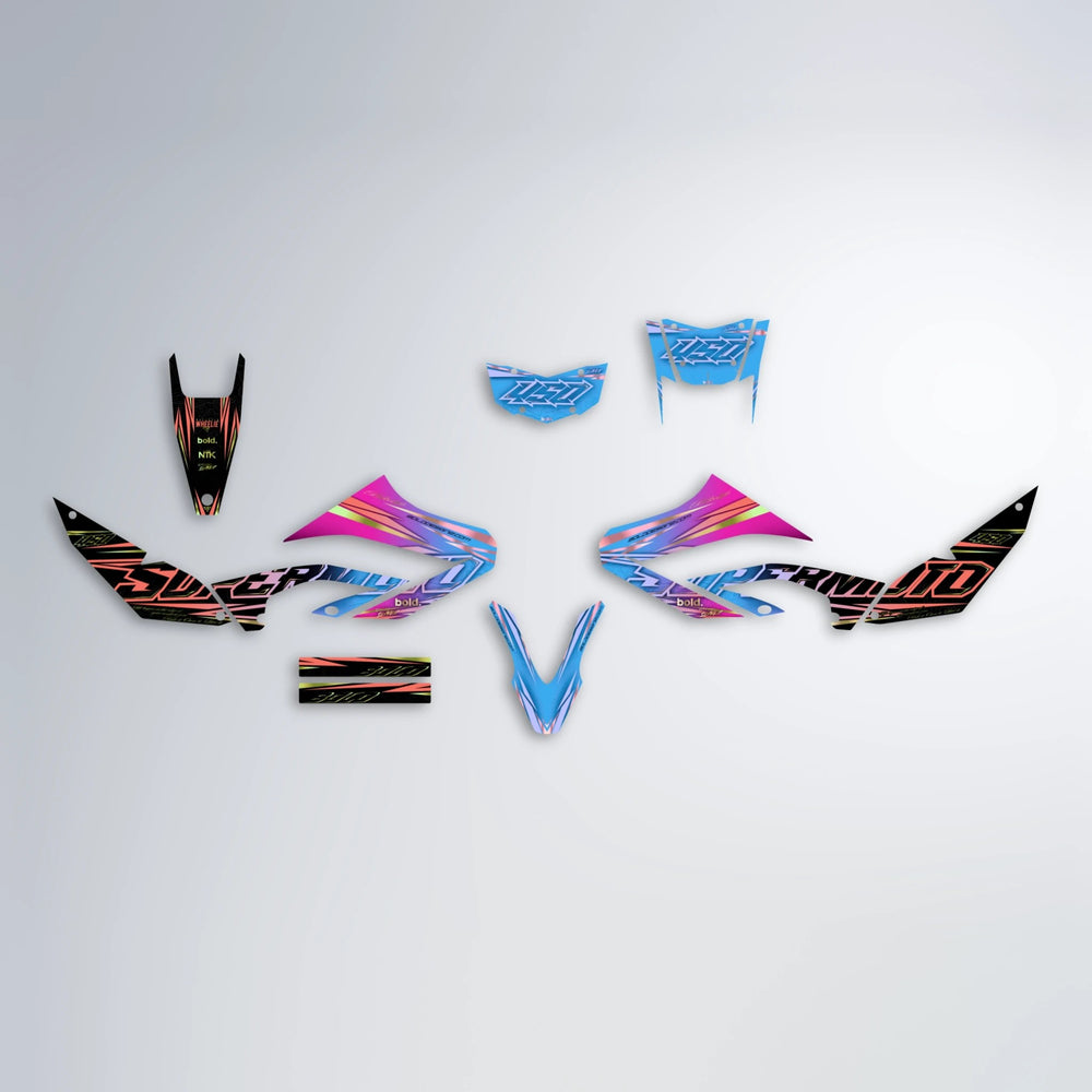 VELOCITY Yamaha WR 125X graphics kit parts layout in Pink & Light Blue