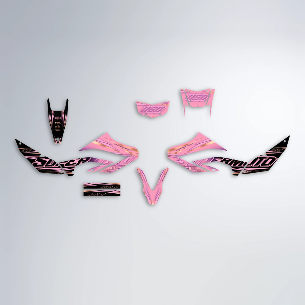 VELOCITY Yamaha WR 125X graphics kit parts layout in Sakura Pink