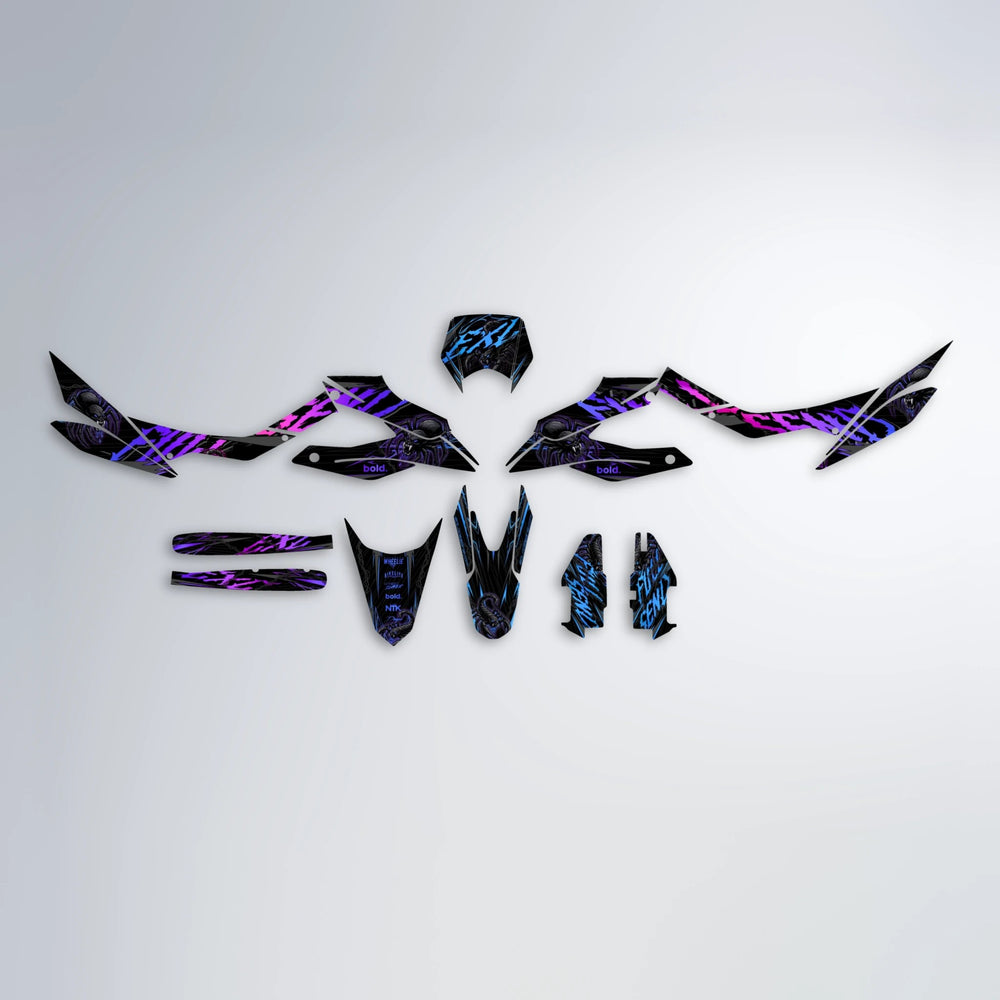 VENOM Aprilia SX 125 graphics kit parts layout in Blue Purple Fade