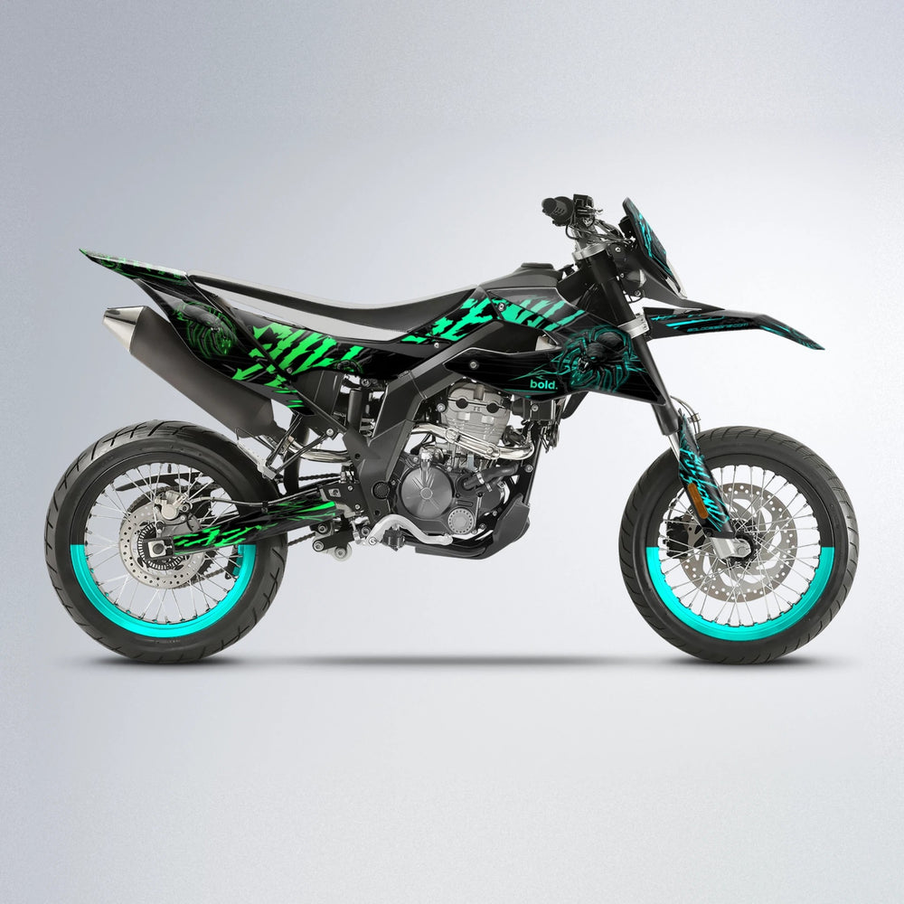 VENOM Aprilia SX 125 supermoto graphics kit in Cyan & Green