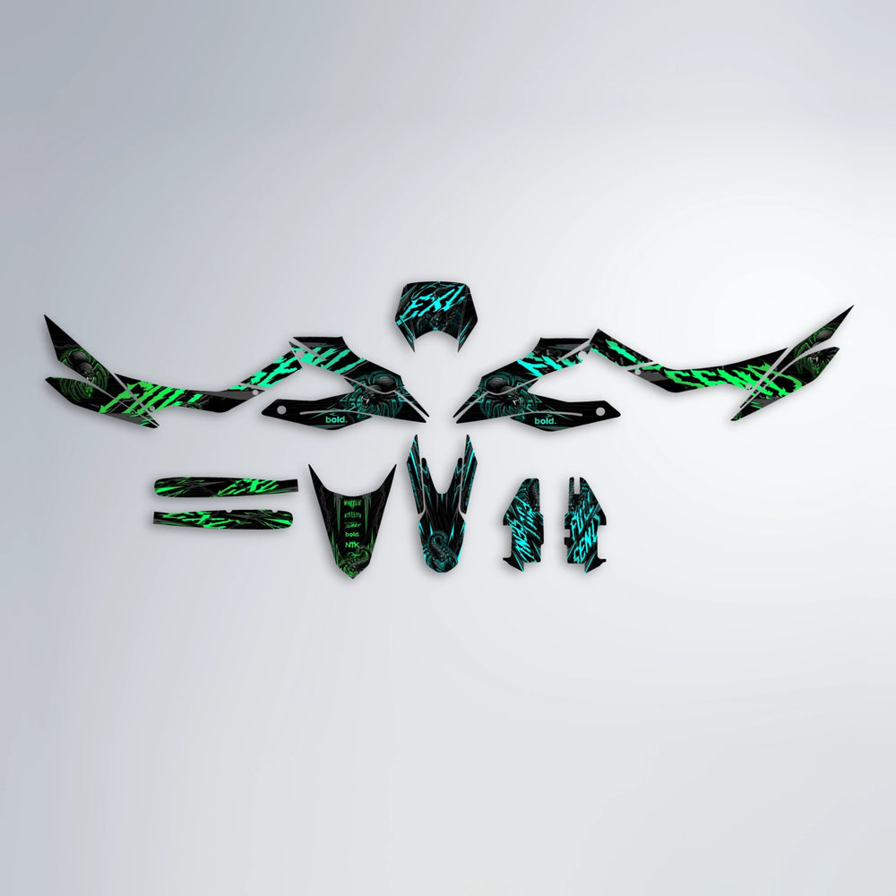 VENOM Aprilia SX 125 graphics kit parts layout in Cyan & Green