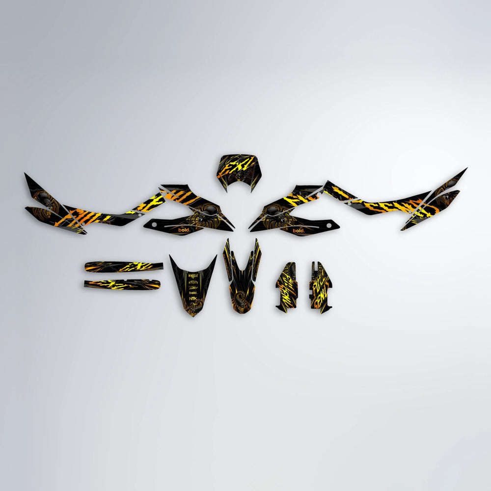 VENOM Aprilia SX 125 graphics kit parts layout in Orange & Yellow