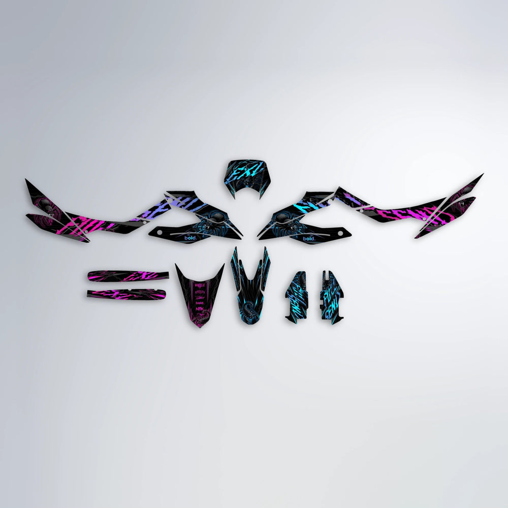 VENOM Aprilia SX 125 graphics kit parts layout in Pink & Light Blue