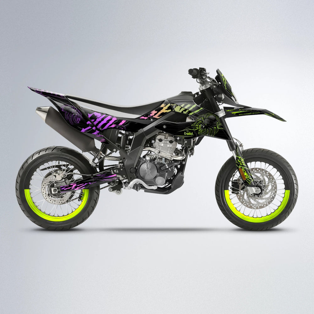 VENOM Aprilia SX 125 supermoto graphics kit in Purple & Yellow