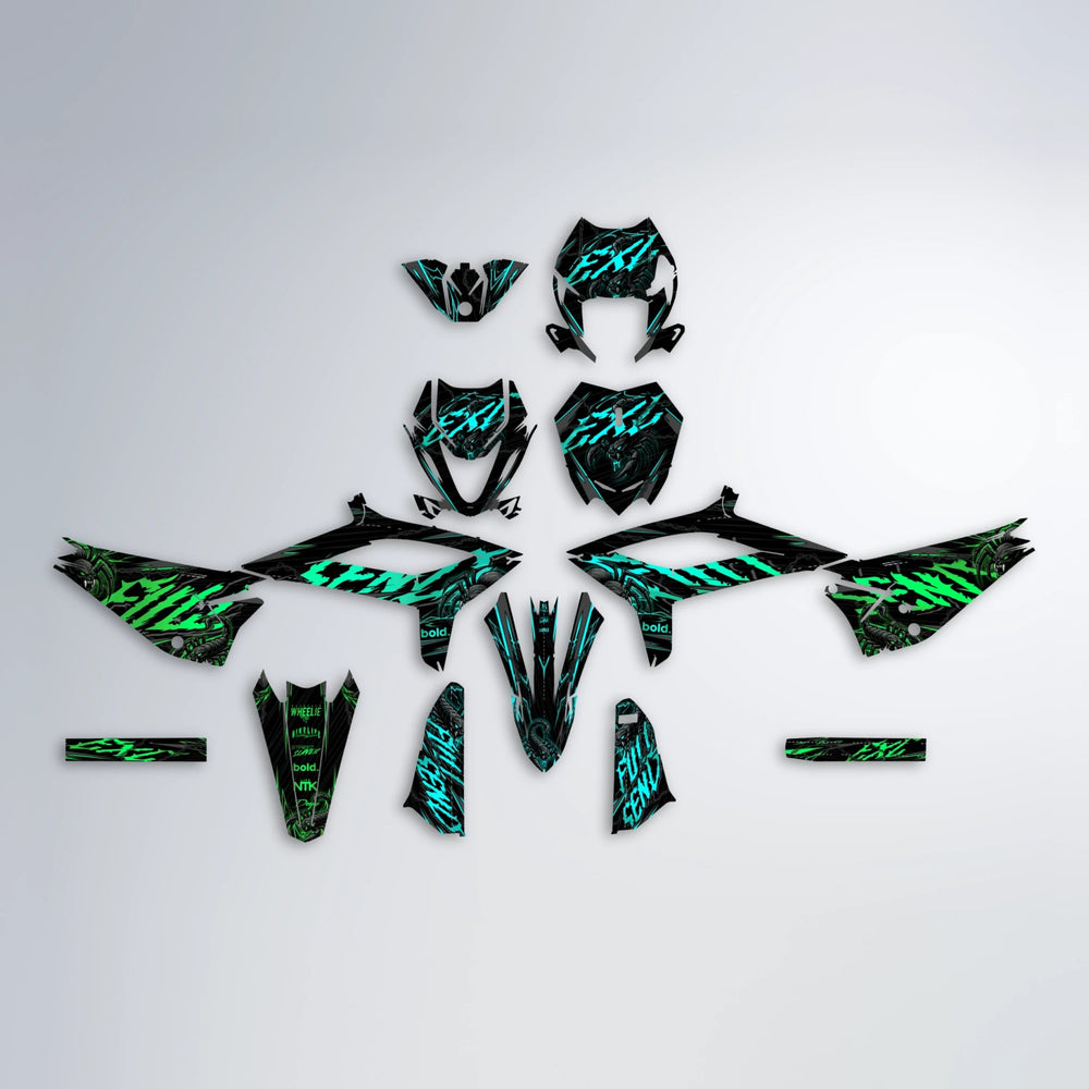 VENOM Beta graphics kit parts layout in Cyan & Green