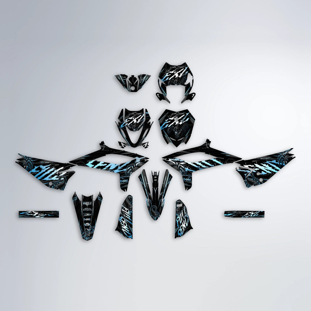 VENOM Beta graphics kit parts layout in Light Blue & White