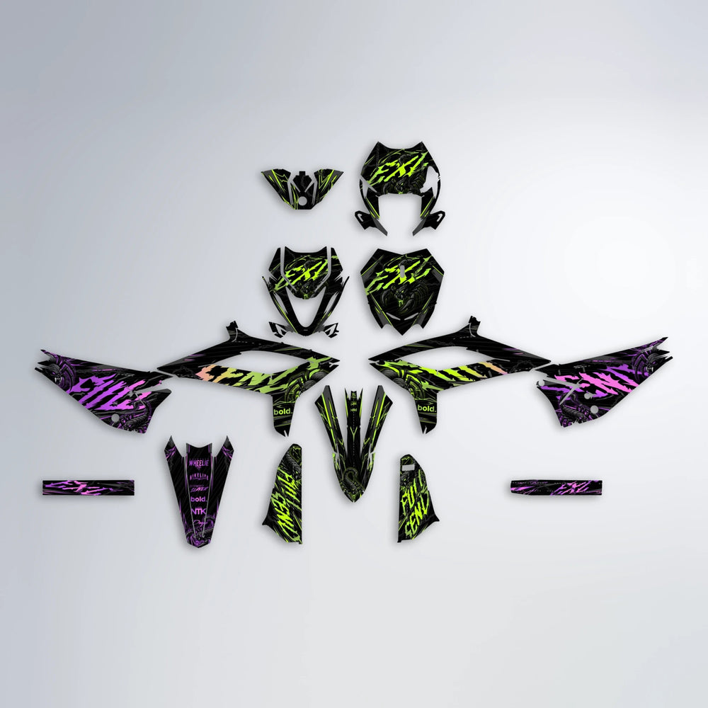 VENOM Beta graphics kit parts layout in Purple & Yellow