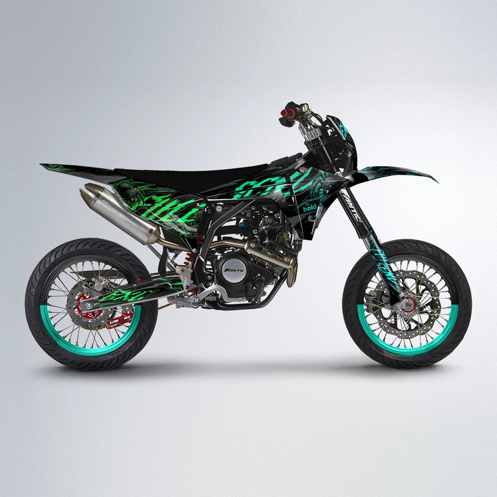 VENOM Fantic supermoto graphics kit in Cyan & Green