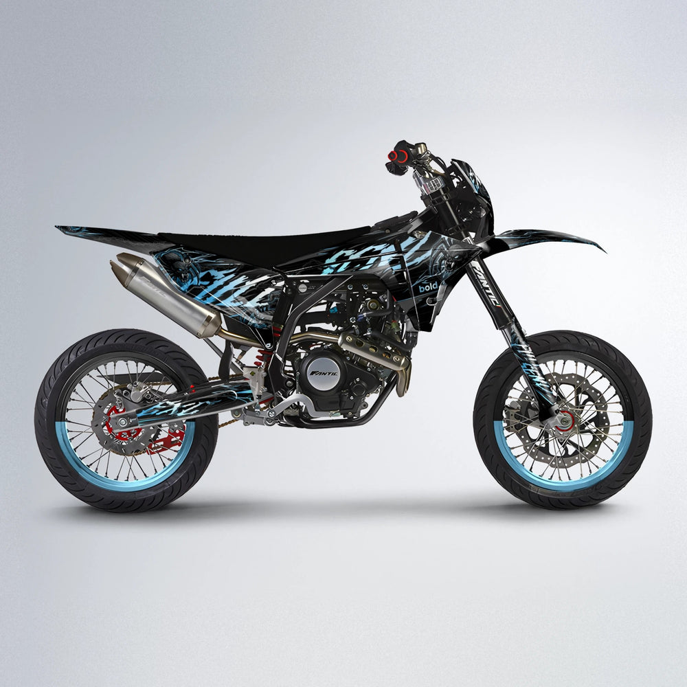 VENOM Fantic supermoto graphics kit in Light Blue & White