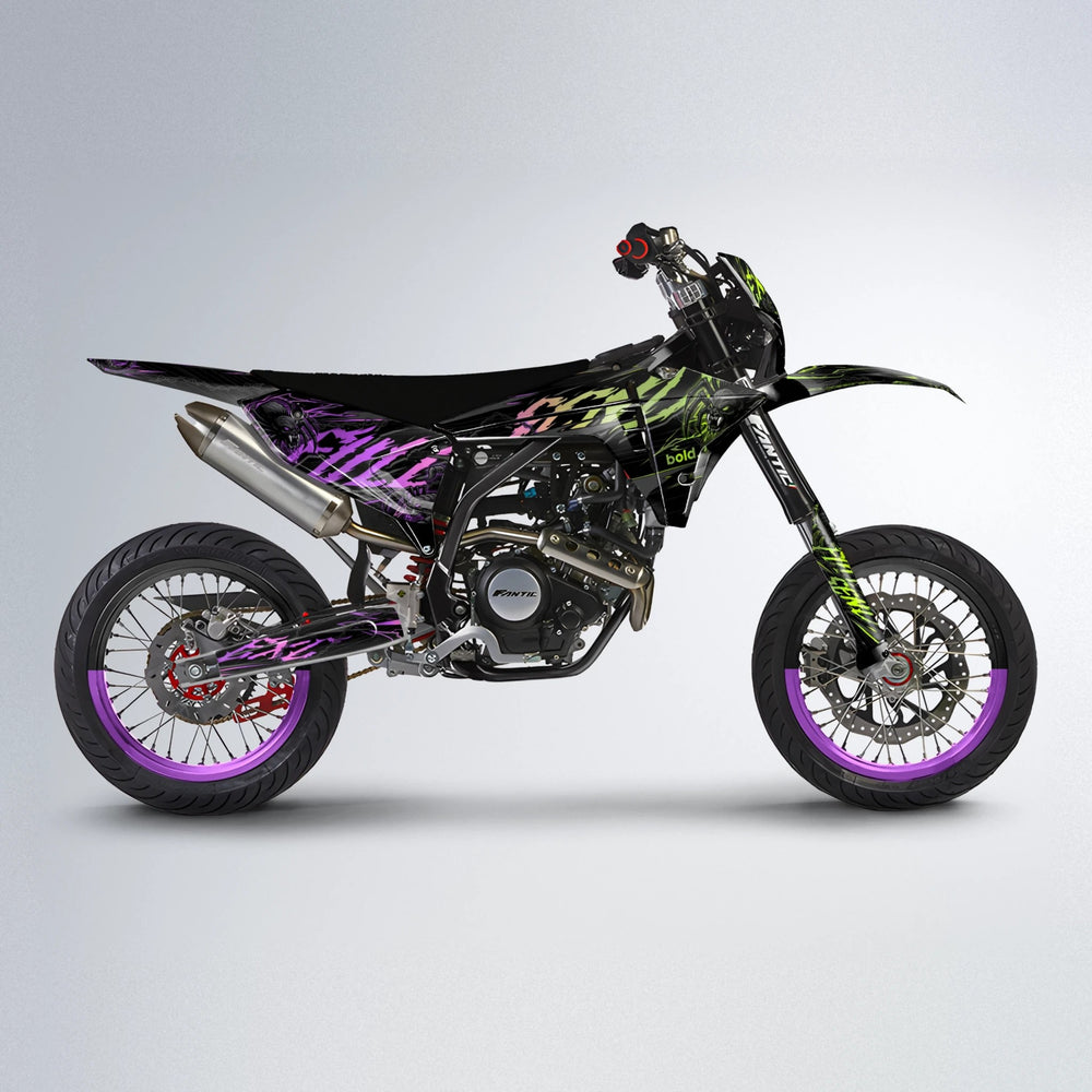 VENOM Fantic supermoto graphics kit in Purple & Yellow