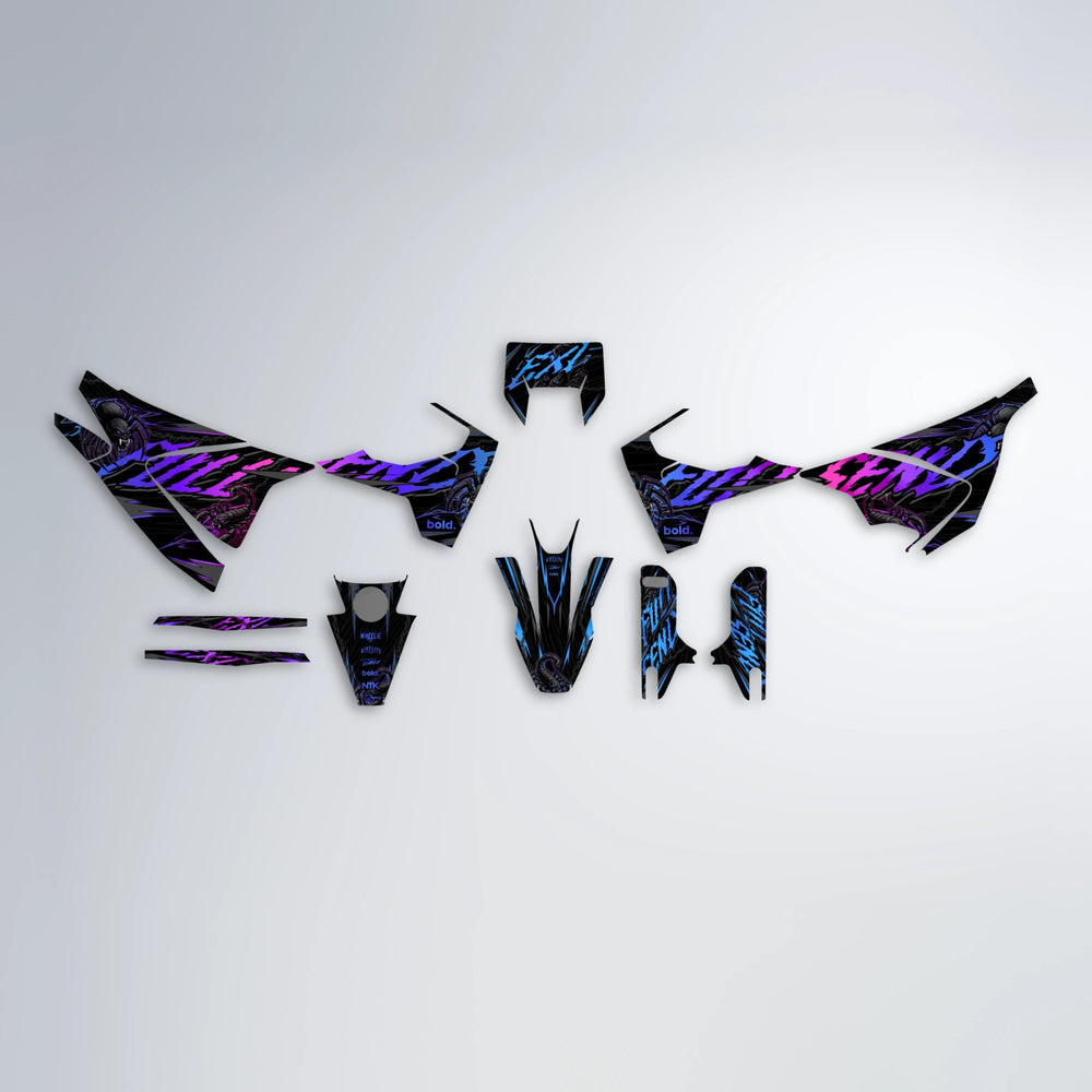 VENOM Husqvarna 701 graphics kit parts layout in Blue Purple Fade