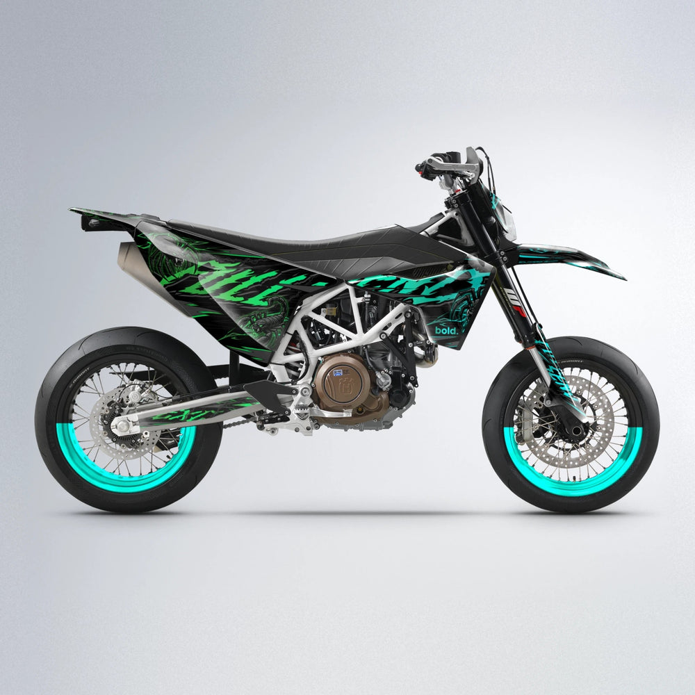 VENOM Husqvarna 701 supermoto graphics kit in Cyan & Green
