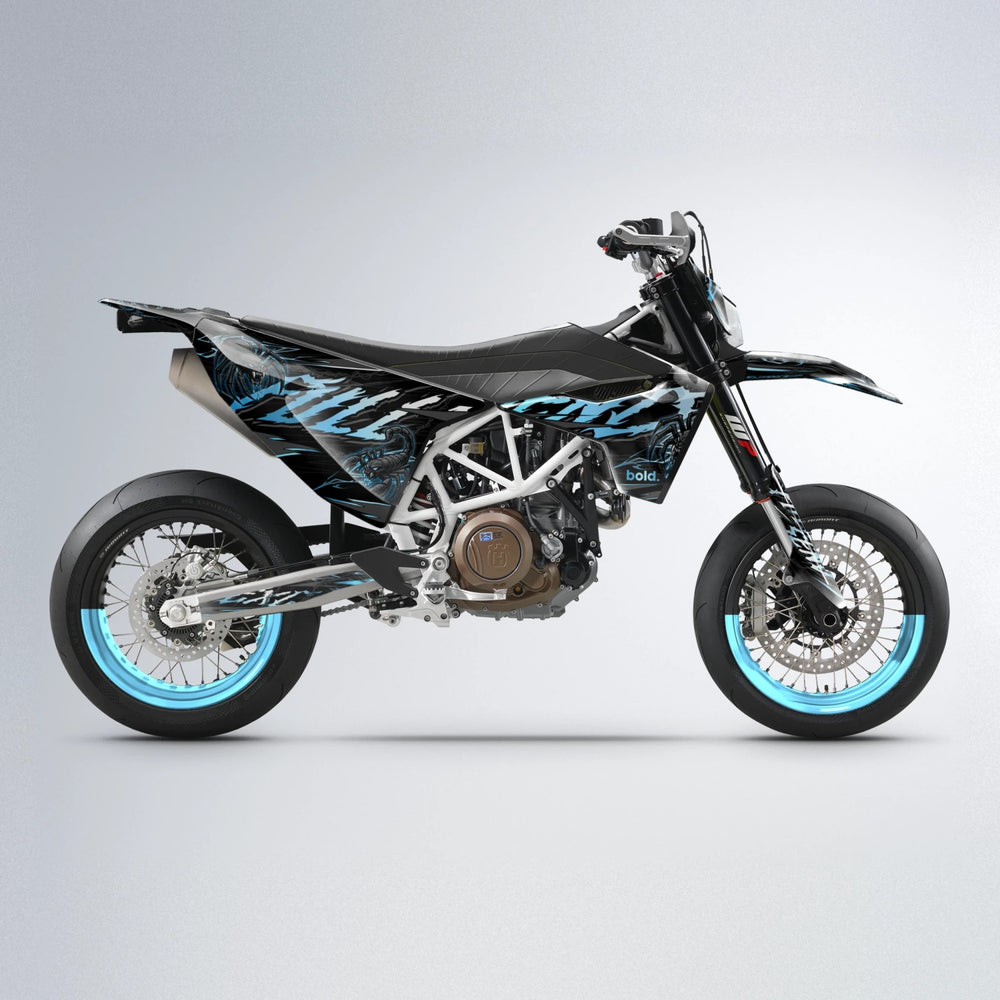 VENOM Husqvarna 701 supermoto graphics kit in Light Blue & White
