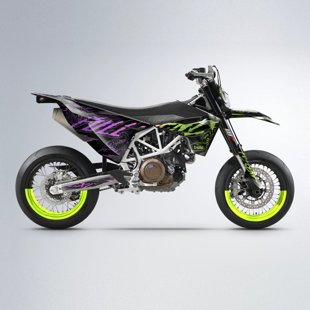 VENOM Husqvarna 701 supermoto graphics kit in Purple & Yellow