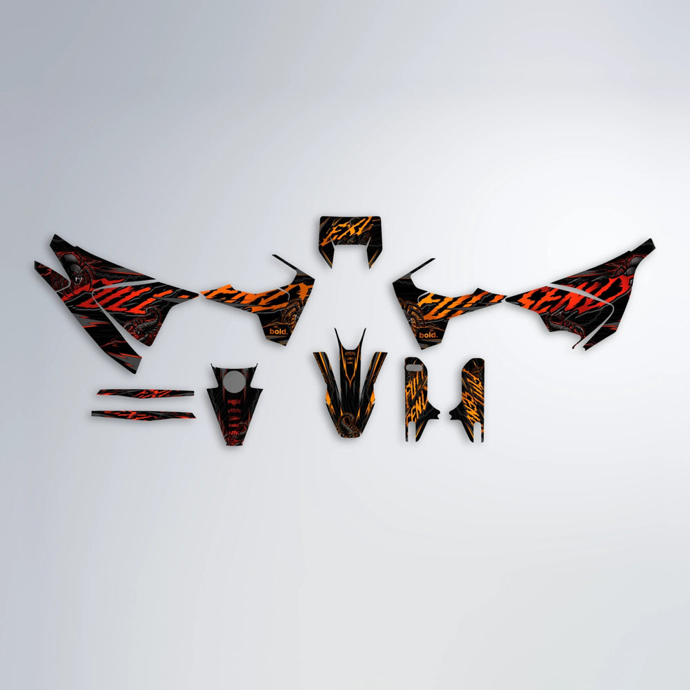 VENOM Husqvarna 701 graphics kit parts layout in Red & Orange