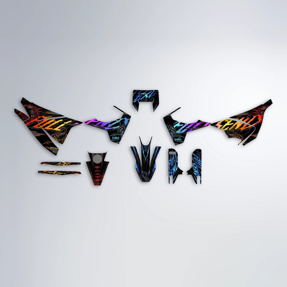 VENOM Husqvarna 701 graphics kit parts layout in Sunset Fade