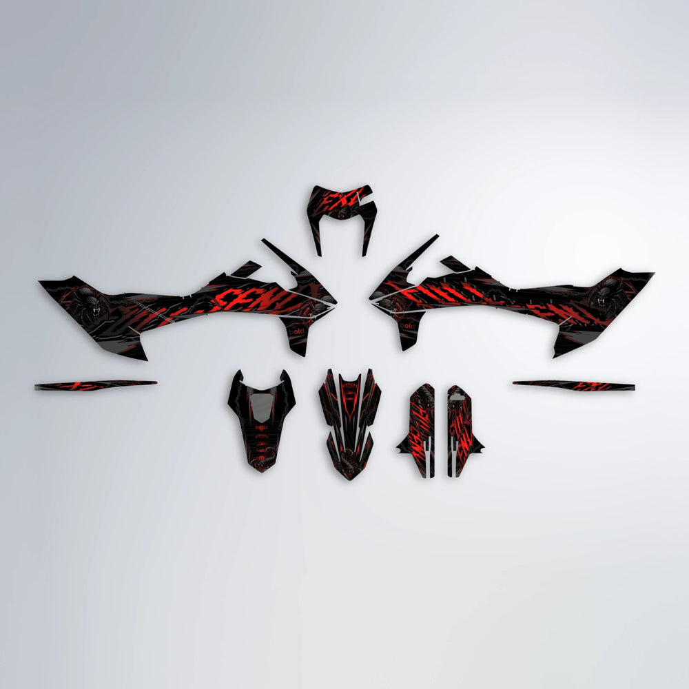VENOM KTM SMC 690 graphics kit parts layout in Black & Red