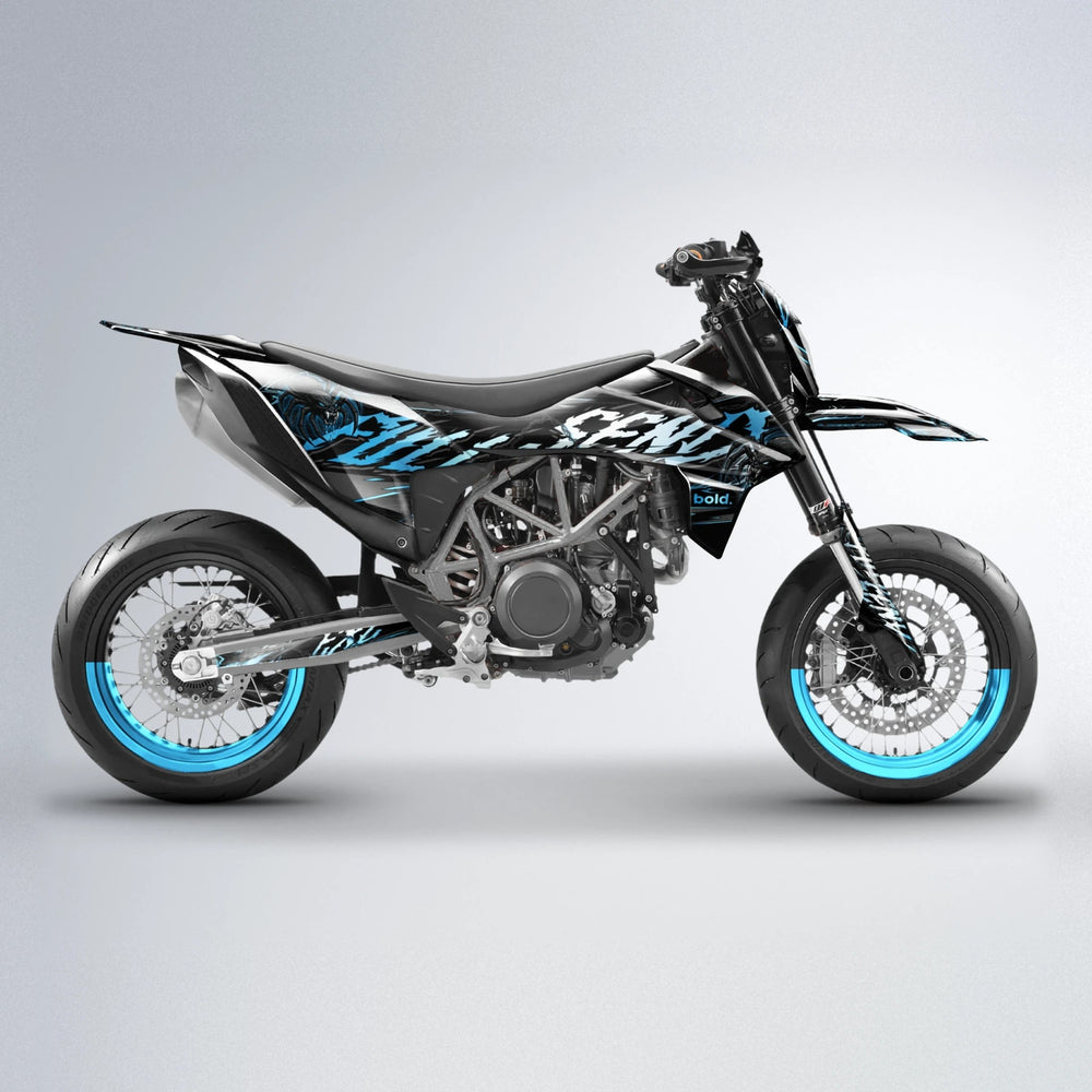VENOM KTM SMC 690 supermoto graphics kit in Light Blue & White