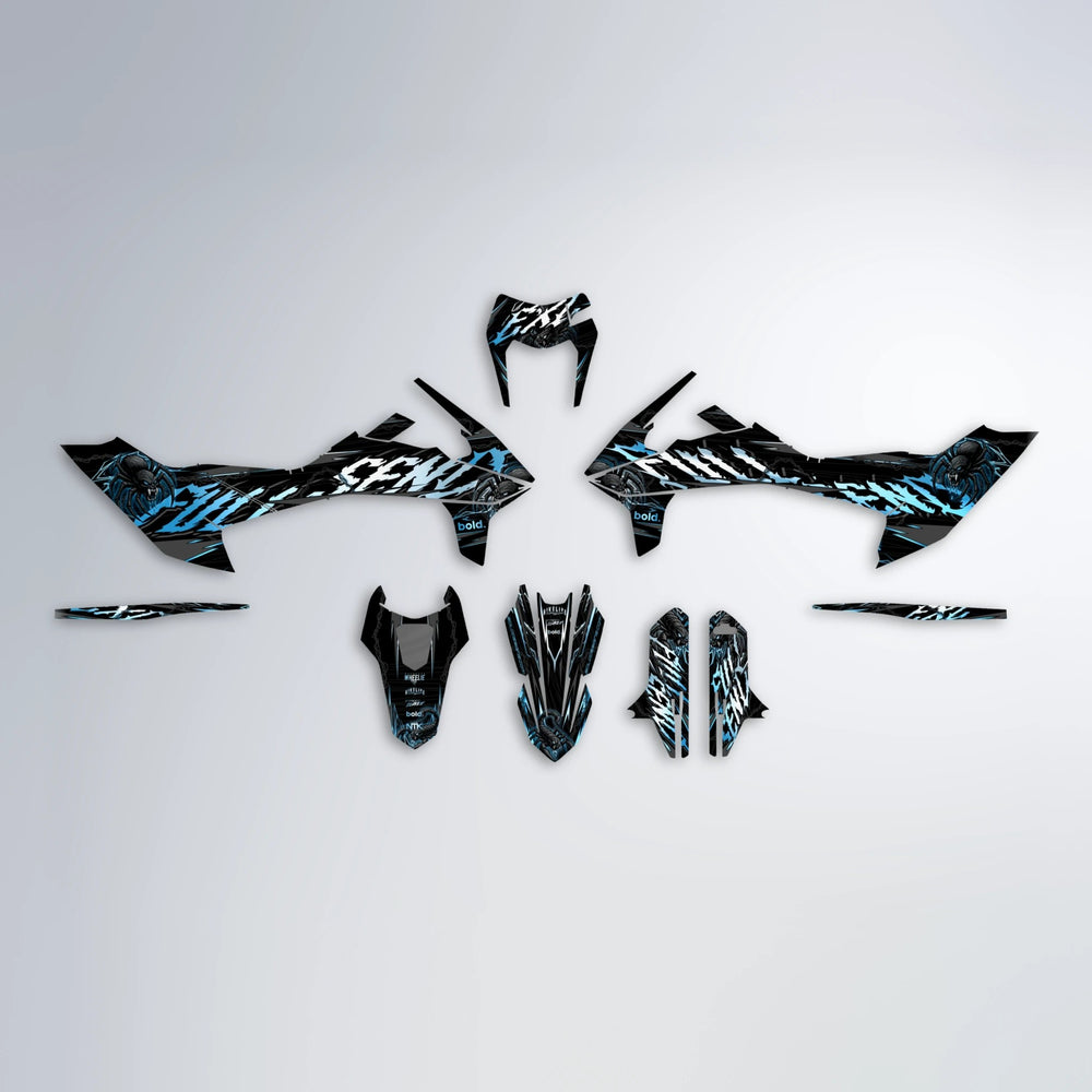 VENOM KTM SMC 690 graphics kit parts layout in Light Blue & White