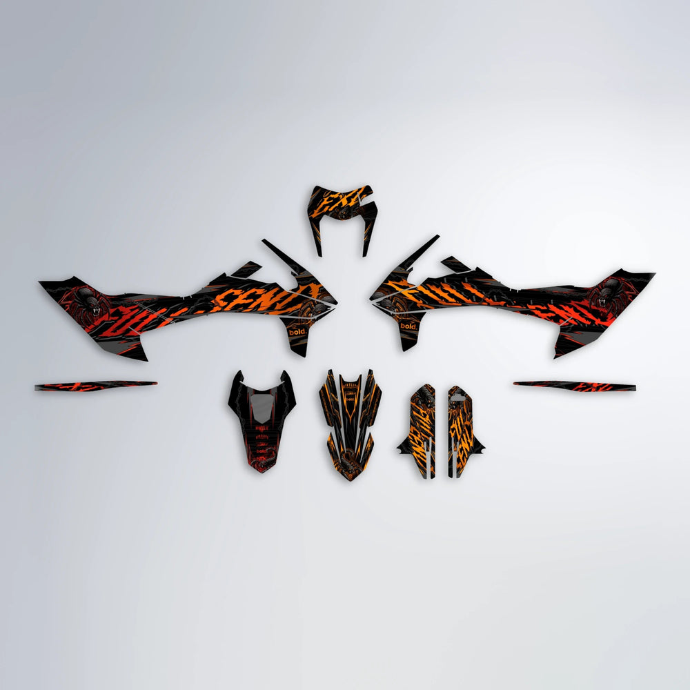 VENOM KTM SMC 690 graphics kit parts layout in Red & Orange