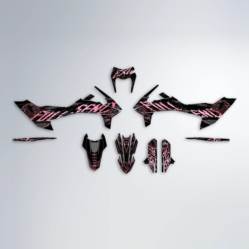 VENOM KTM SMC 690 graphics kit parts layout in Sakura Pink