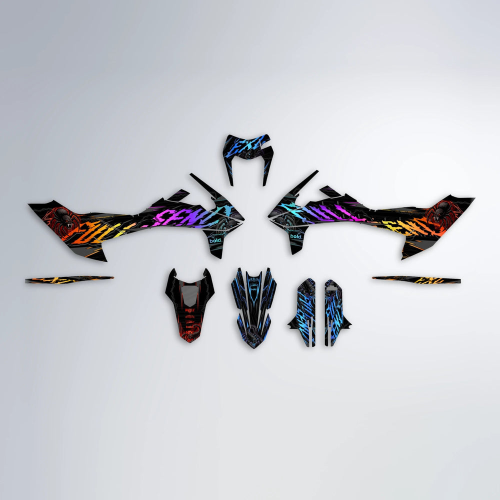 VENOM KTM SMC 690 graphics kit parts layout in Sunset Fade