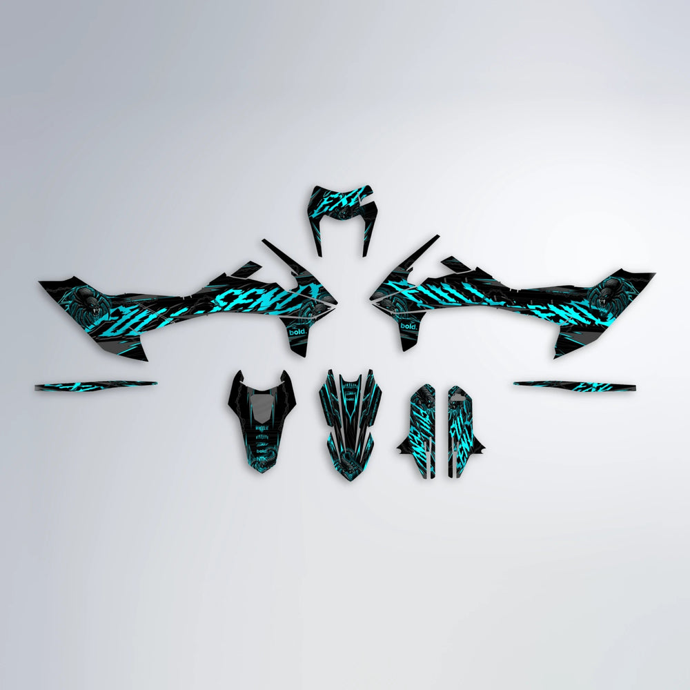 VENOM KTM SMC 690 graphics kit parts layout in Teal