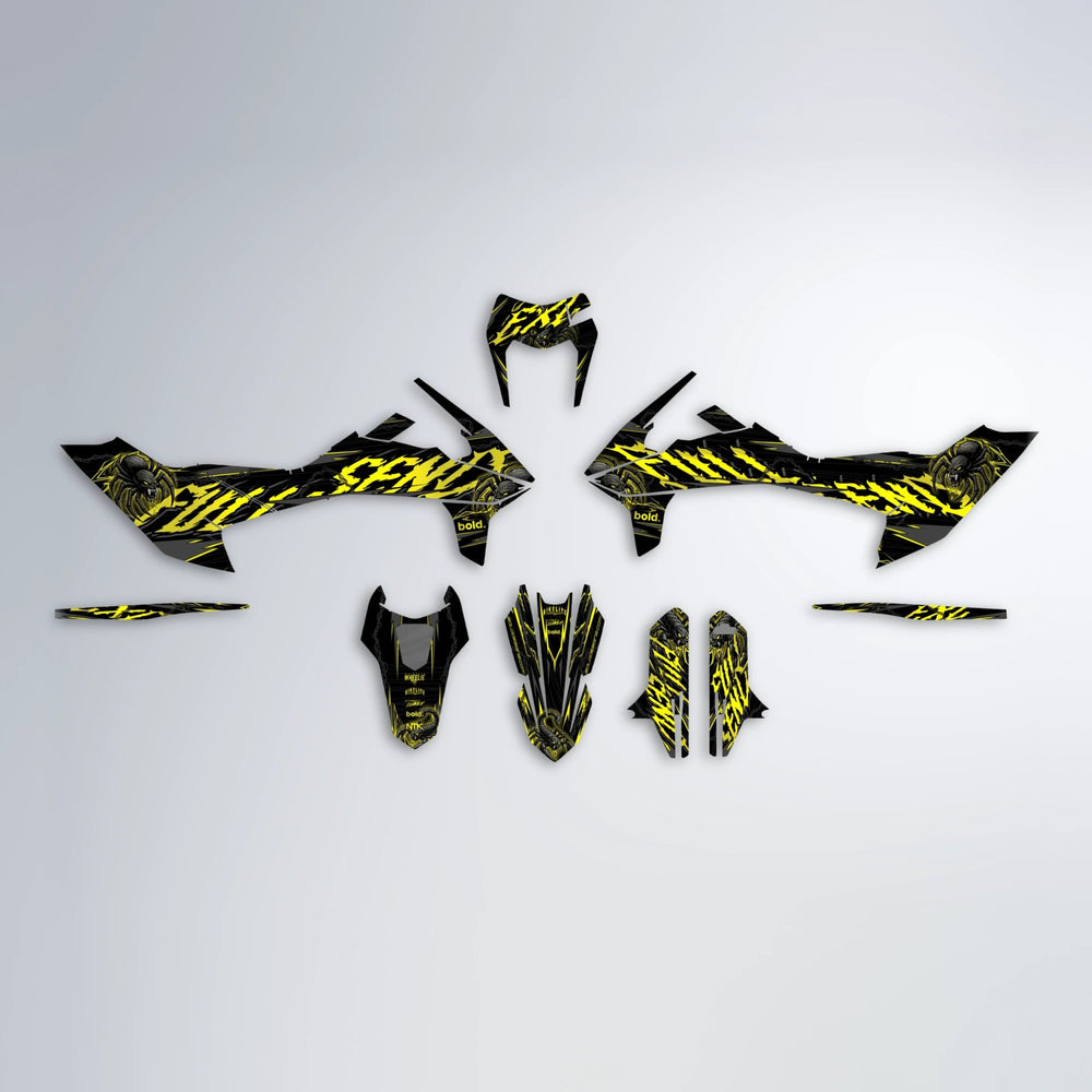 VENOM KTM SMC 690 graphics kit parts layout in Yellow