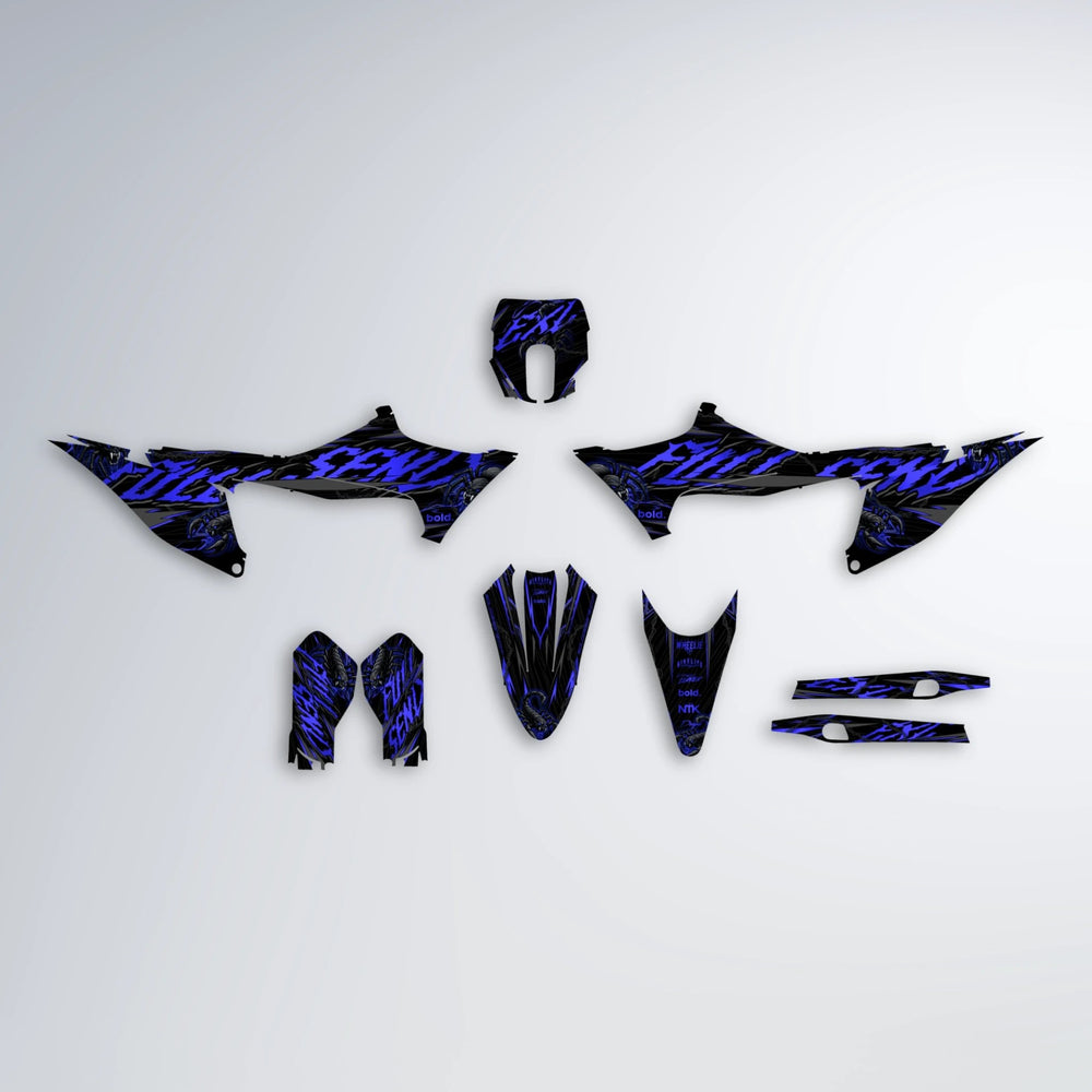 VENOM Stark Varg MX graphics kit parts layout in Blue