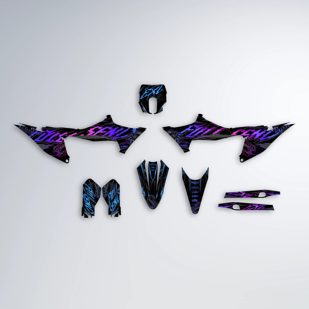 VENOM Stark Varg MX graphics kit parts layout in Blue Purple Fade