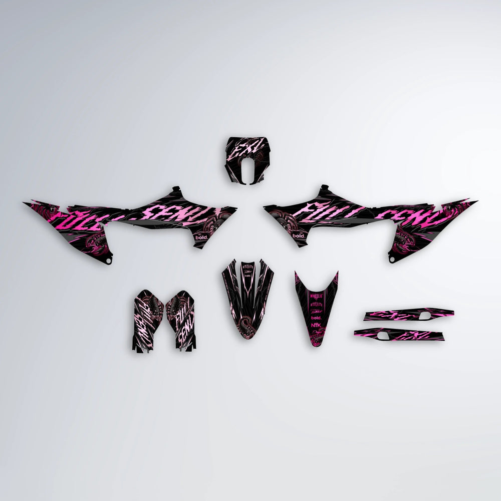 VENOM Stark Varg MX graphics kit parts layout in Flamingo