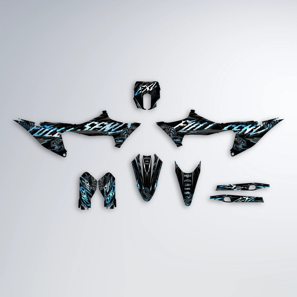 VENOM Stark Varg MX graphics kit parts layout in Light Blue & White