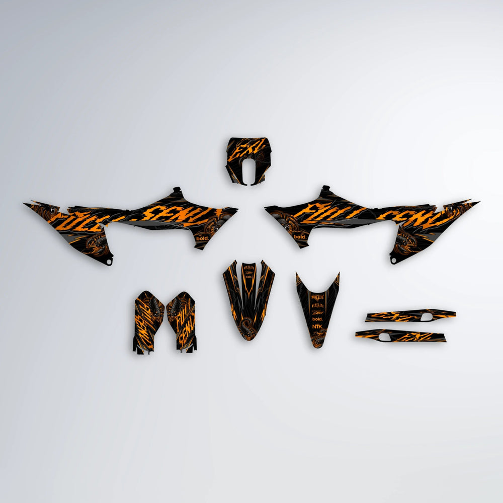 VENOM Stark Varg MX graphics kit parts layout in Orange