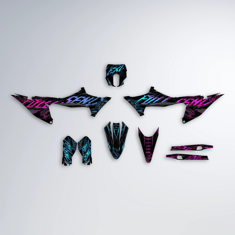 VENOM Stark Varg MX graphics kit parts layout in Pink & Light Blue