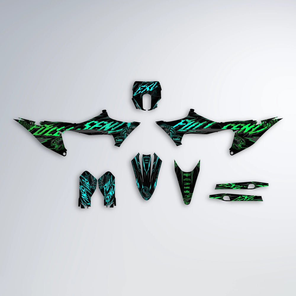 VENOM Stark Varg SM graphics kit parts layout in Cyan & Green